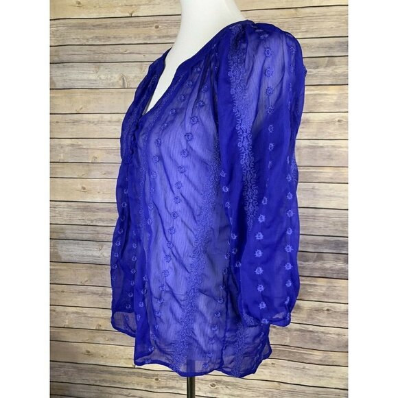 Olive And Oak Stitch Fix M Sheer Blouse Floral - Picture 4 of 9